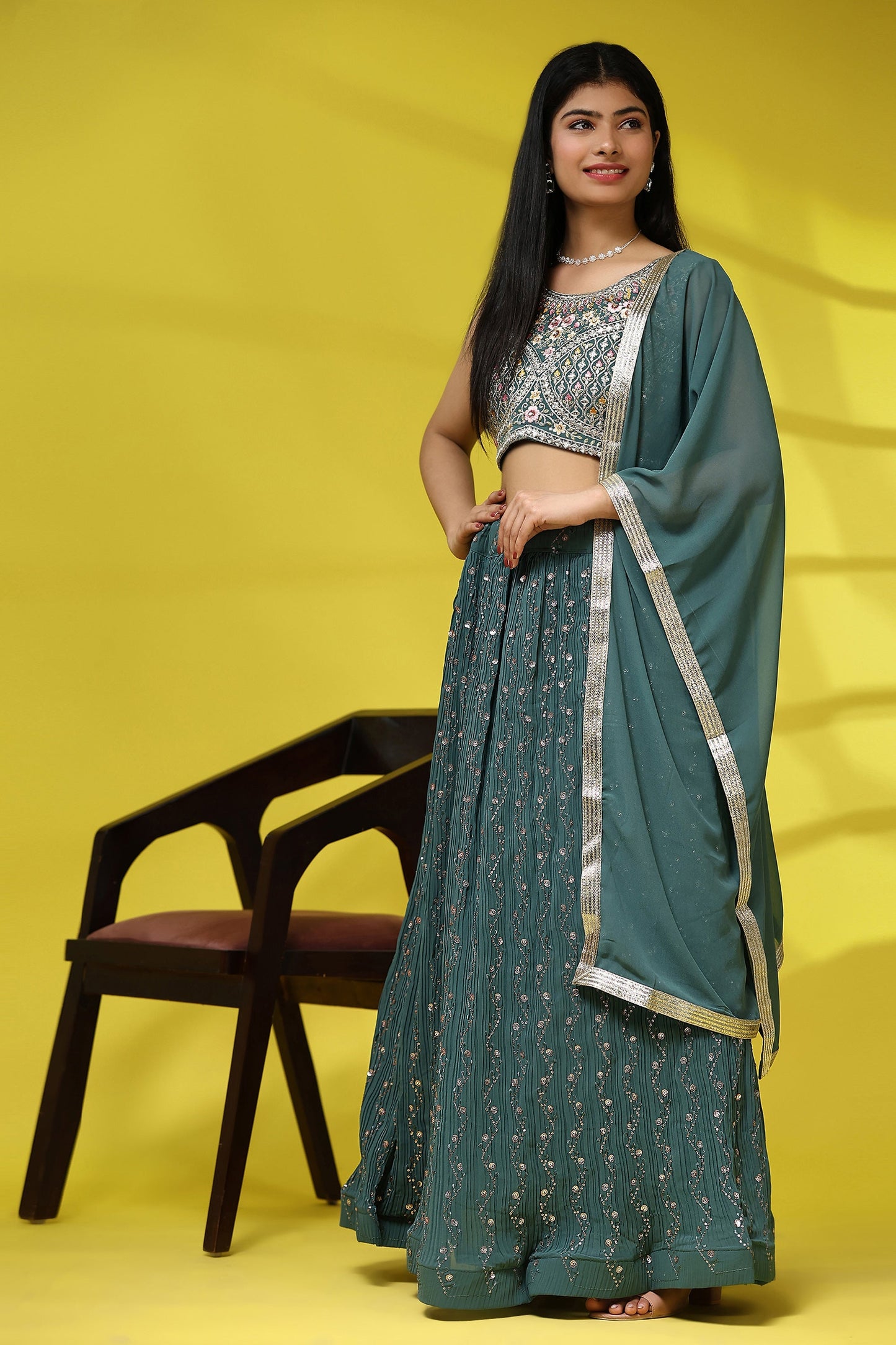 Green Color Function Wear Captivating Readymade Georgette Lehenga