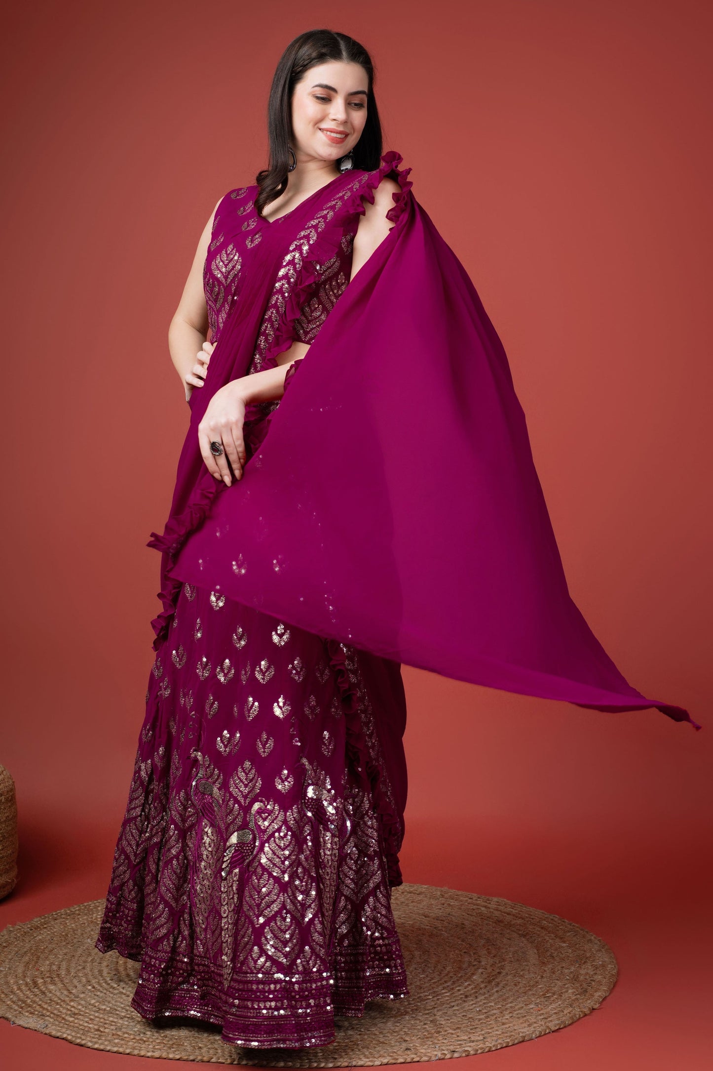 फंक्शन स्पेशल मैजेंटा कलर जॉर्जेट फ़ैब्रिक सेक्विन वर्क लहंगा