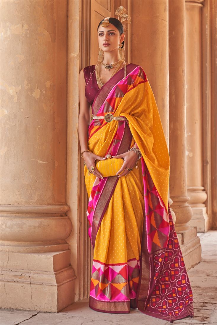 Art Silk Fabric Yellow Color Casual Wear Solid Saree