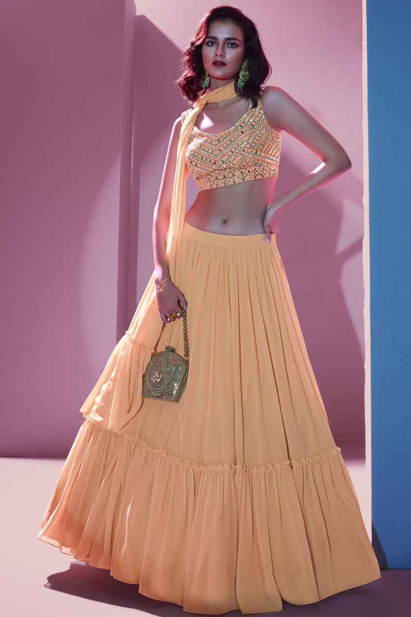 Orange Georgette Festive Wear Readymade Chaniya Choli With Beautiful Blouse