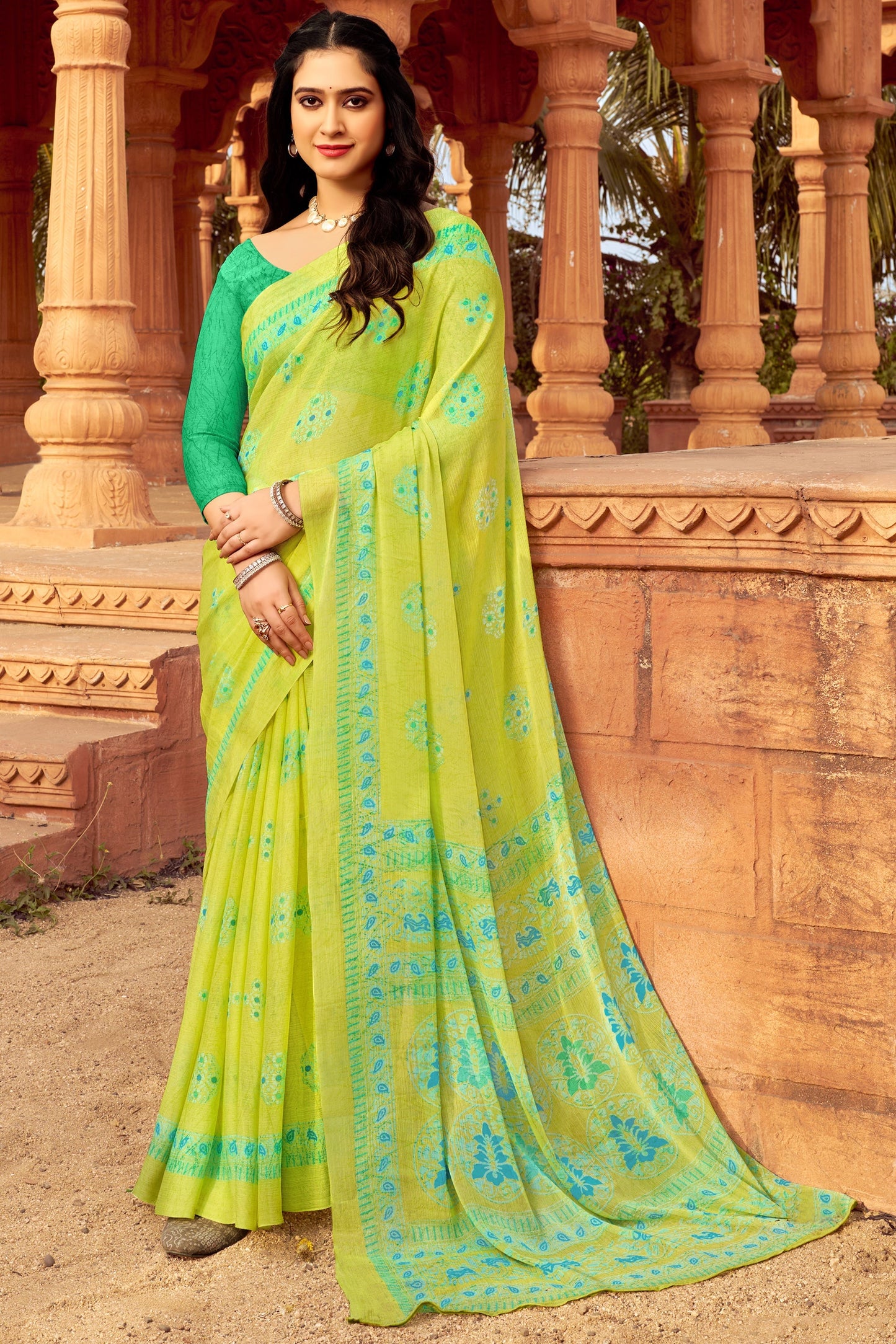 Printed Work On Yellow Color Sober Saree In Chiffon Fabric
