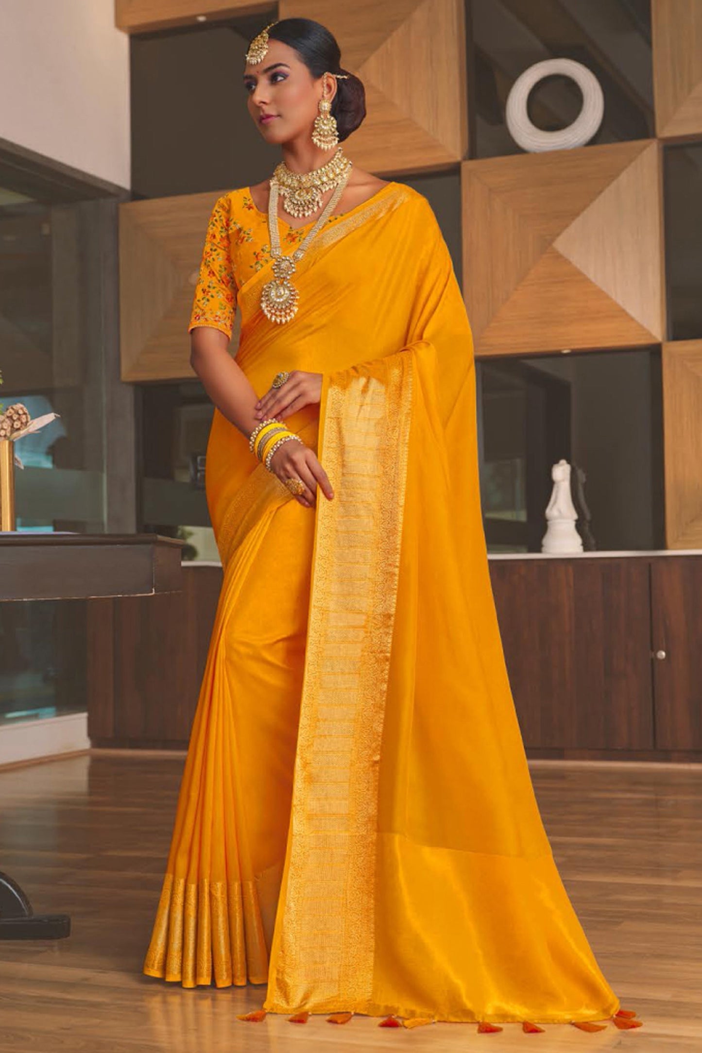 Mustard Color Festive Wear Art Silk Fabric Charismatic Saree