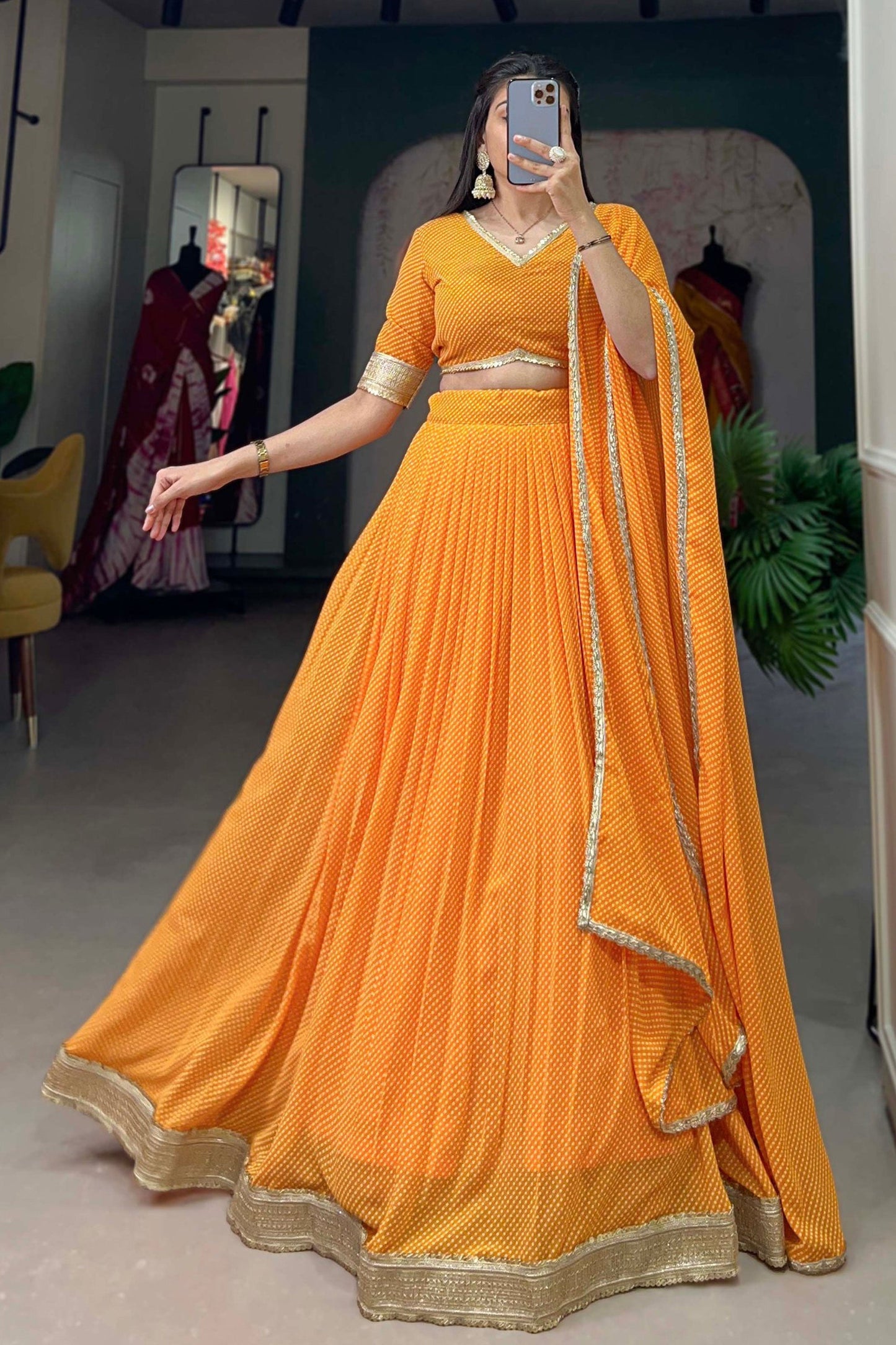 Printed Work Red Color Glorious Lehenga In Georgette Fabric