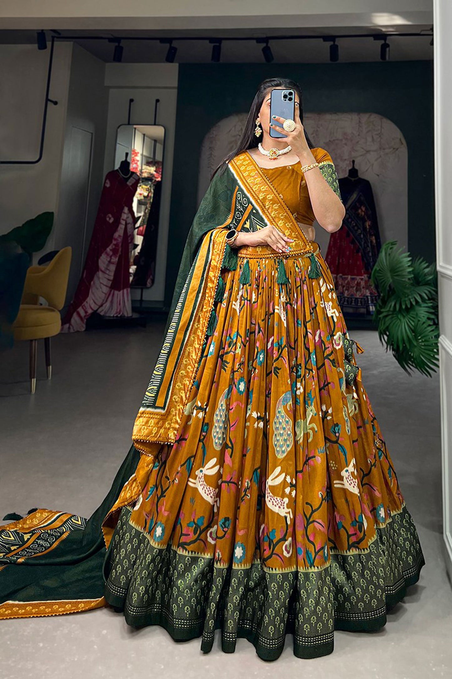 Traditional Function Wear Mustard Color Printed Lehenga In Art Silk Fabric