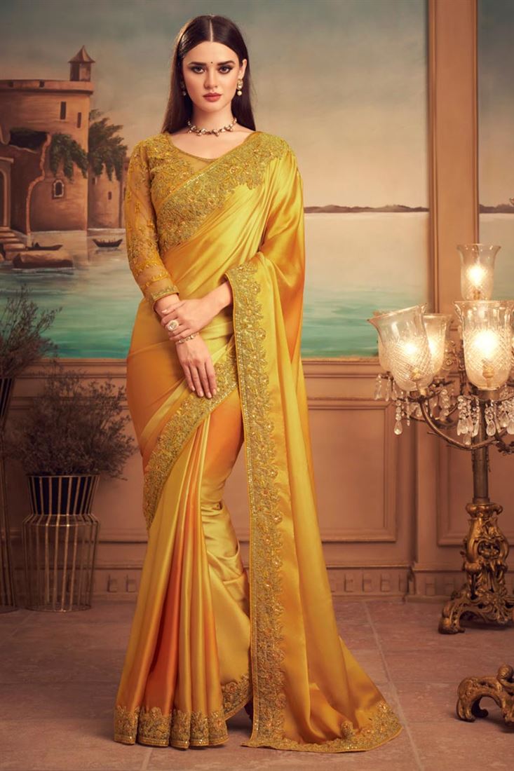 Mustard Color Art Silk Fabric Festive Wear Fancy Saree