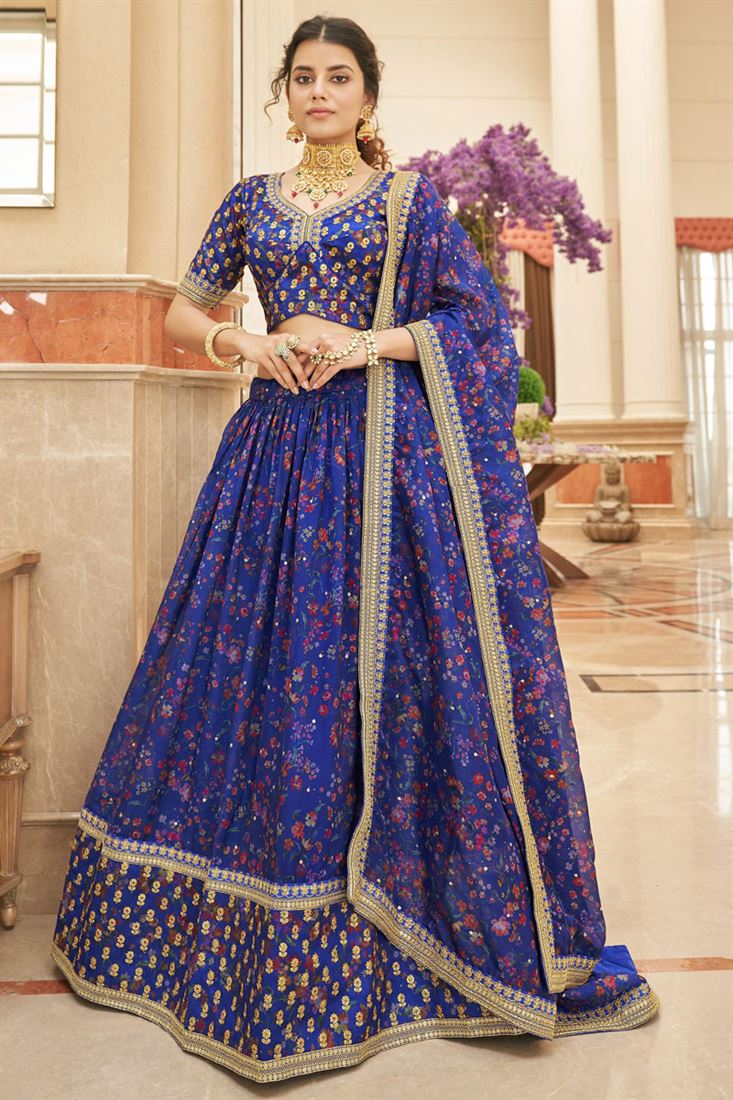 ऑर्गेंज़ा फ़ैब्रिक संगीत वियर पर्पल कलर में शानदार लहंगा