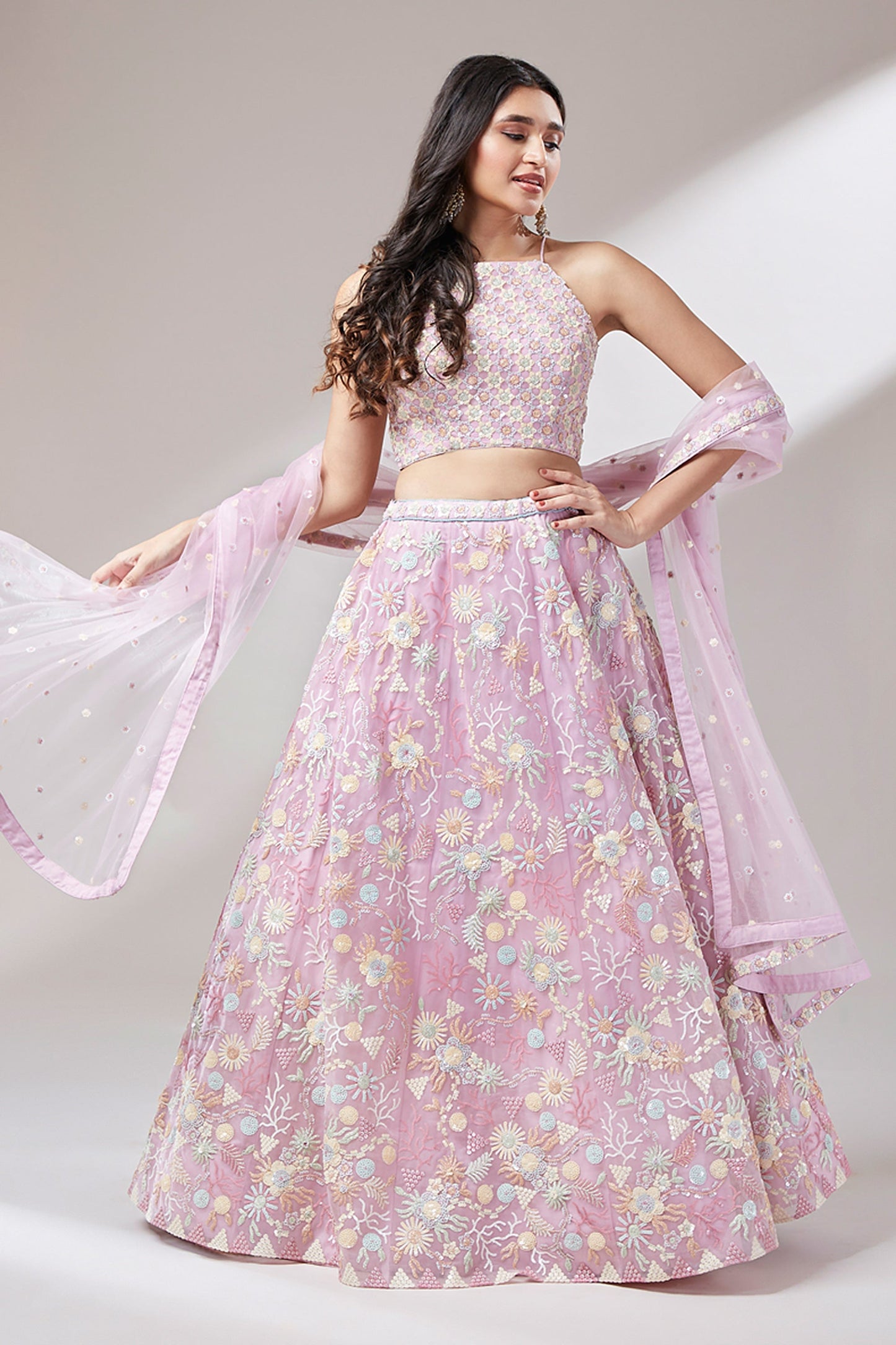 Net Fabric Pink Color Occasion Wear Sequins Work Lehenga Choli