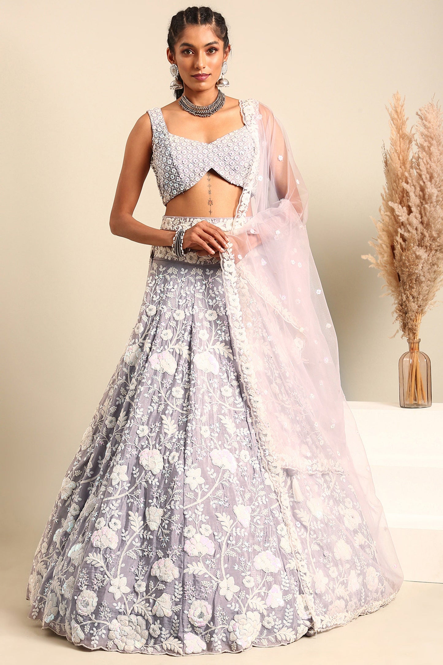 Georgette Fabric Function Wear Sequins Work Lehenga Choli In Lavender Color
