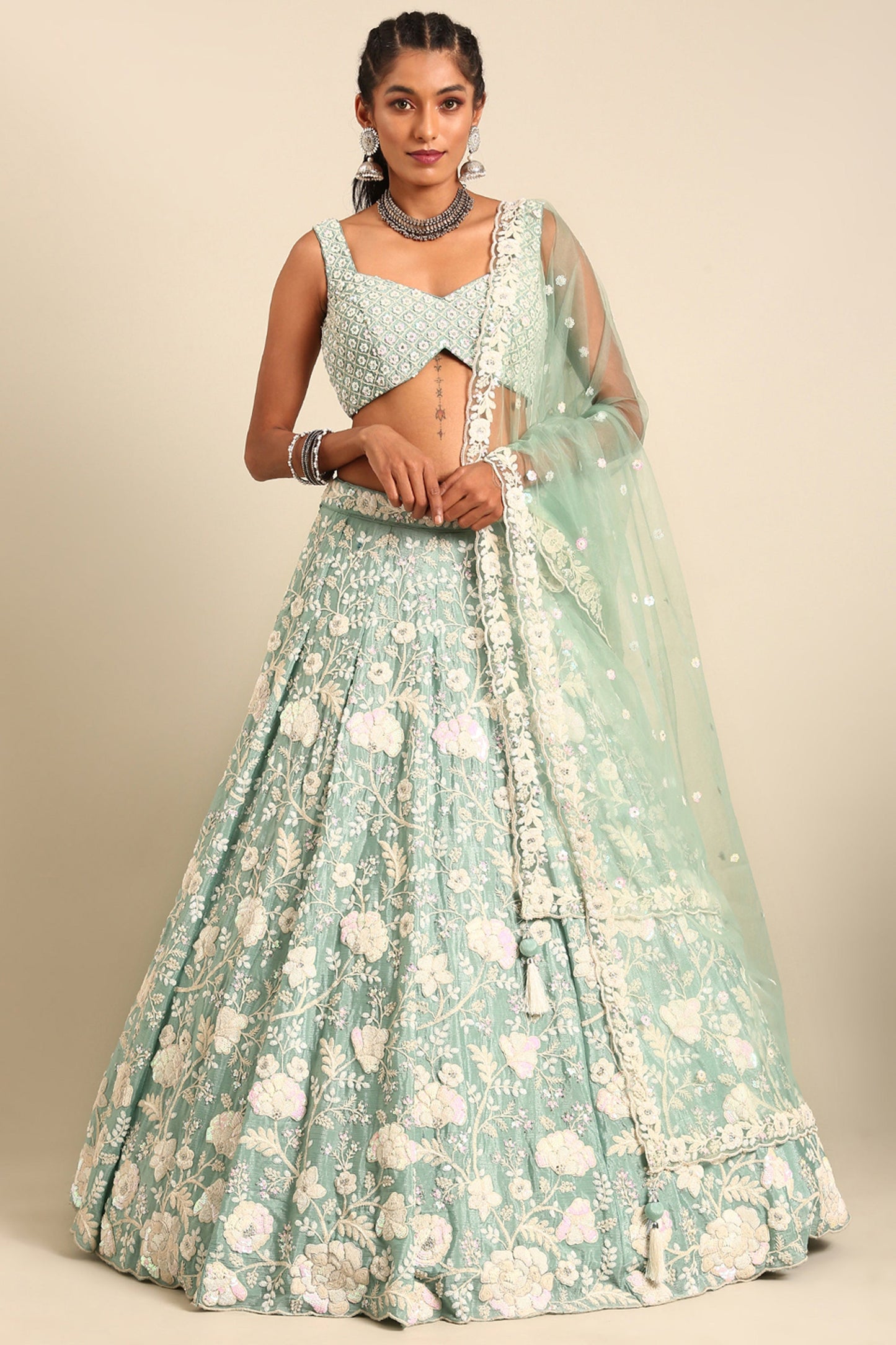Sea Green Georgette Fabric Occasion Wear Sequins Work Lehenga Choli