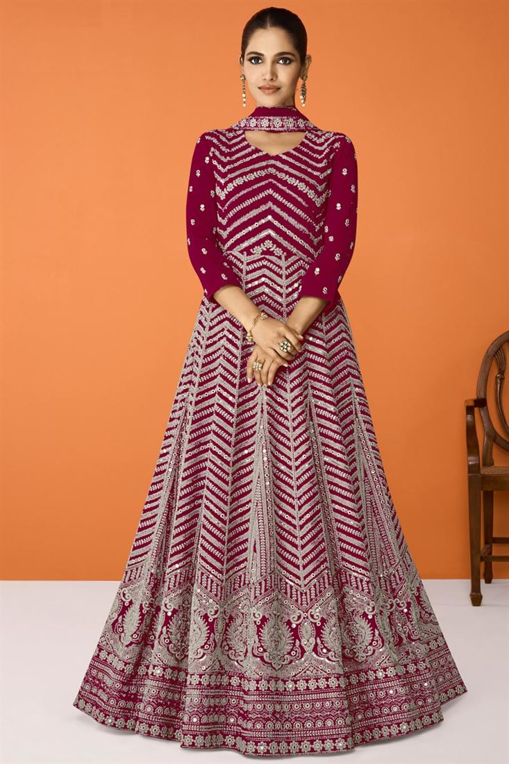 Vartika Singh Georgette Party Style Anarkali Suit in Burgundy Color