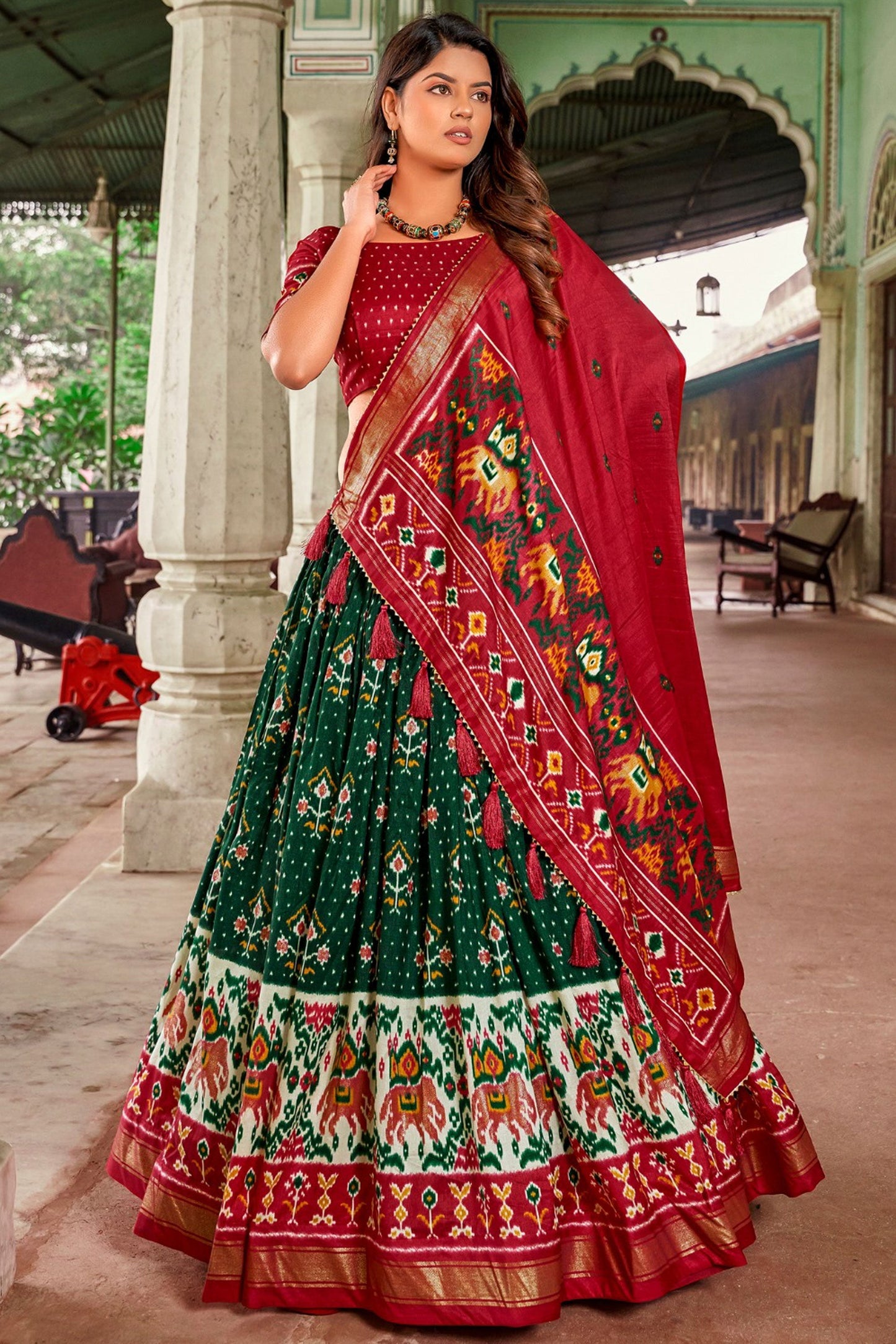 Printed Dark Green Color Designer Lehenga Choli In Art Silk Fabric