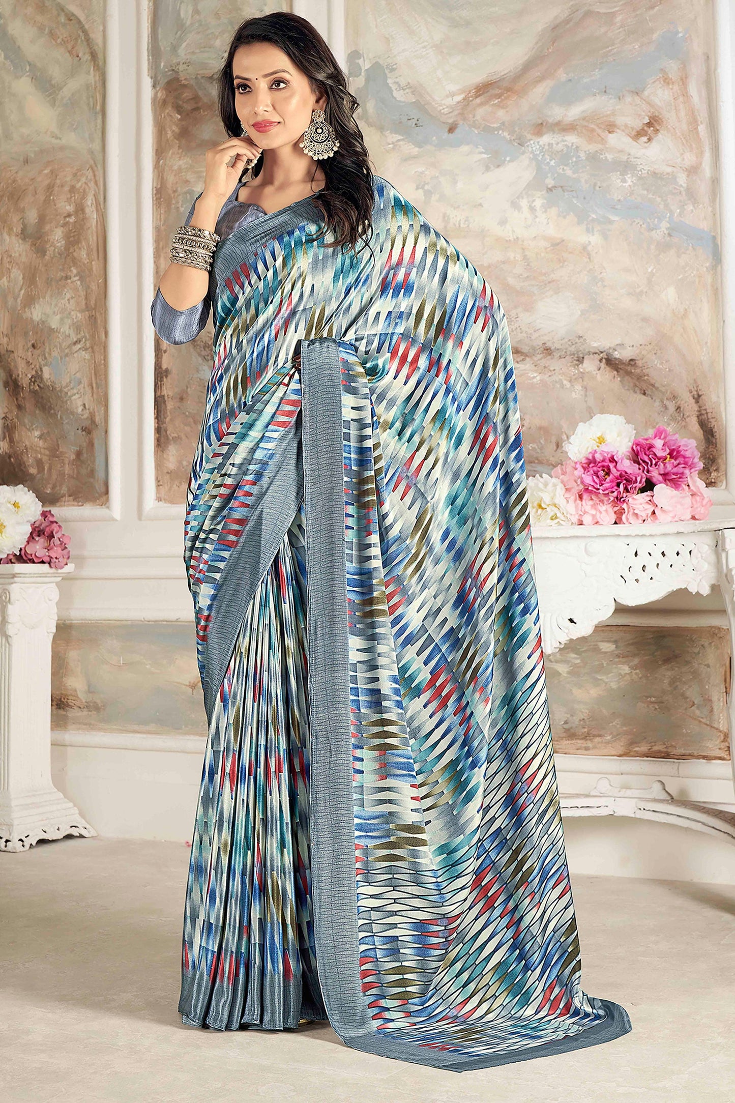 Crepe Silk Fabric Multi Color Delicate Saree With Printed Work