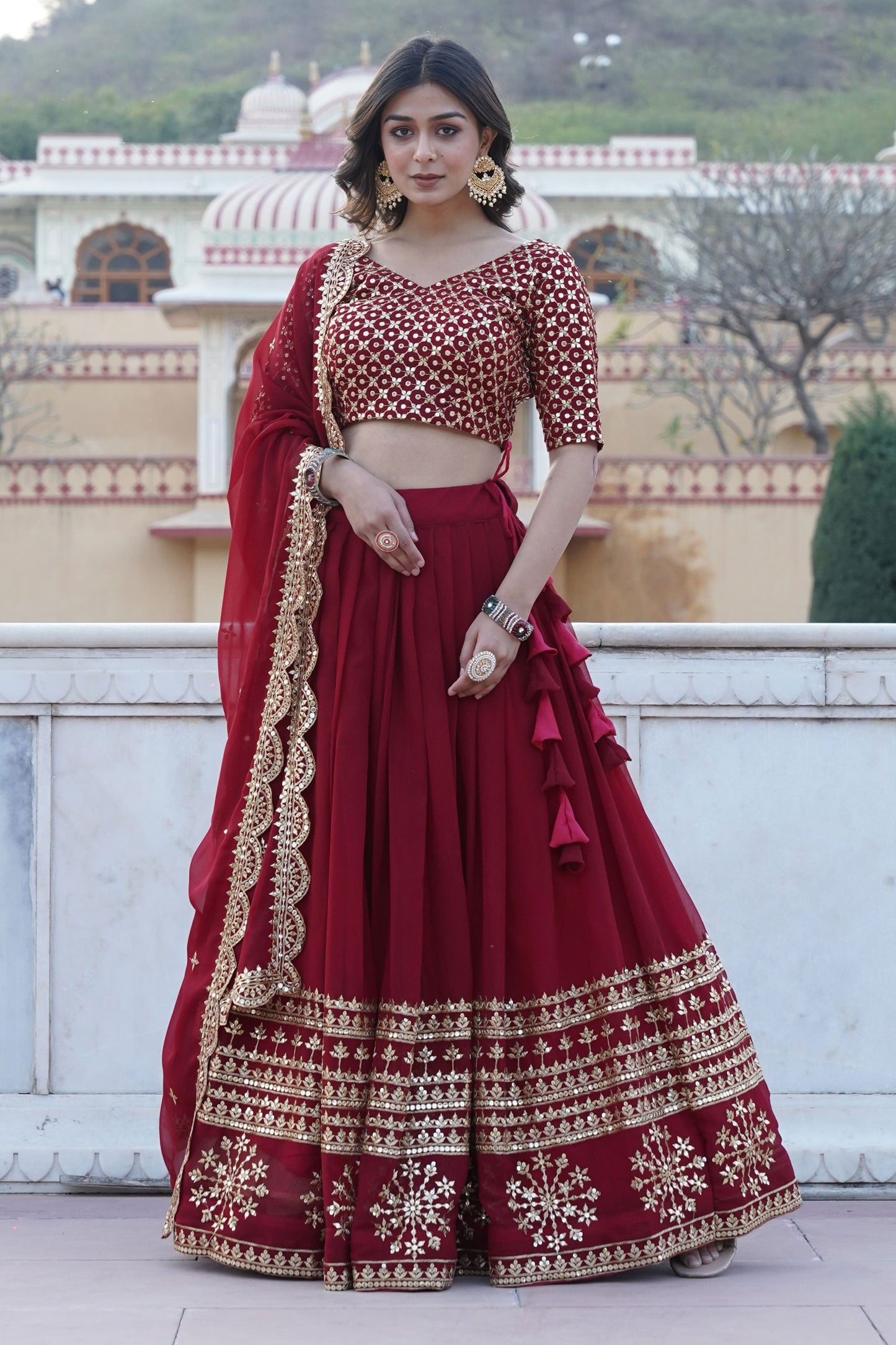 Glorious Function Wear Maroon Color Sequins Work Georgette Lehenga Choli