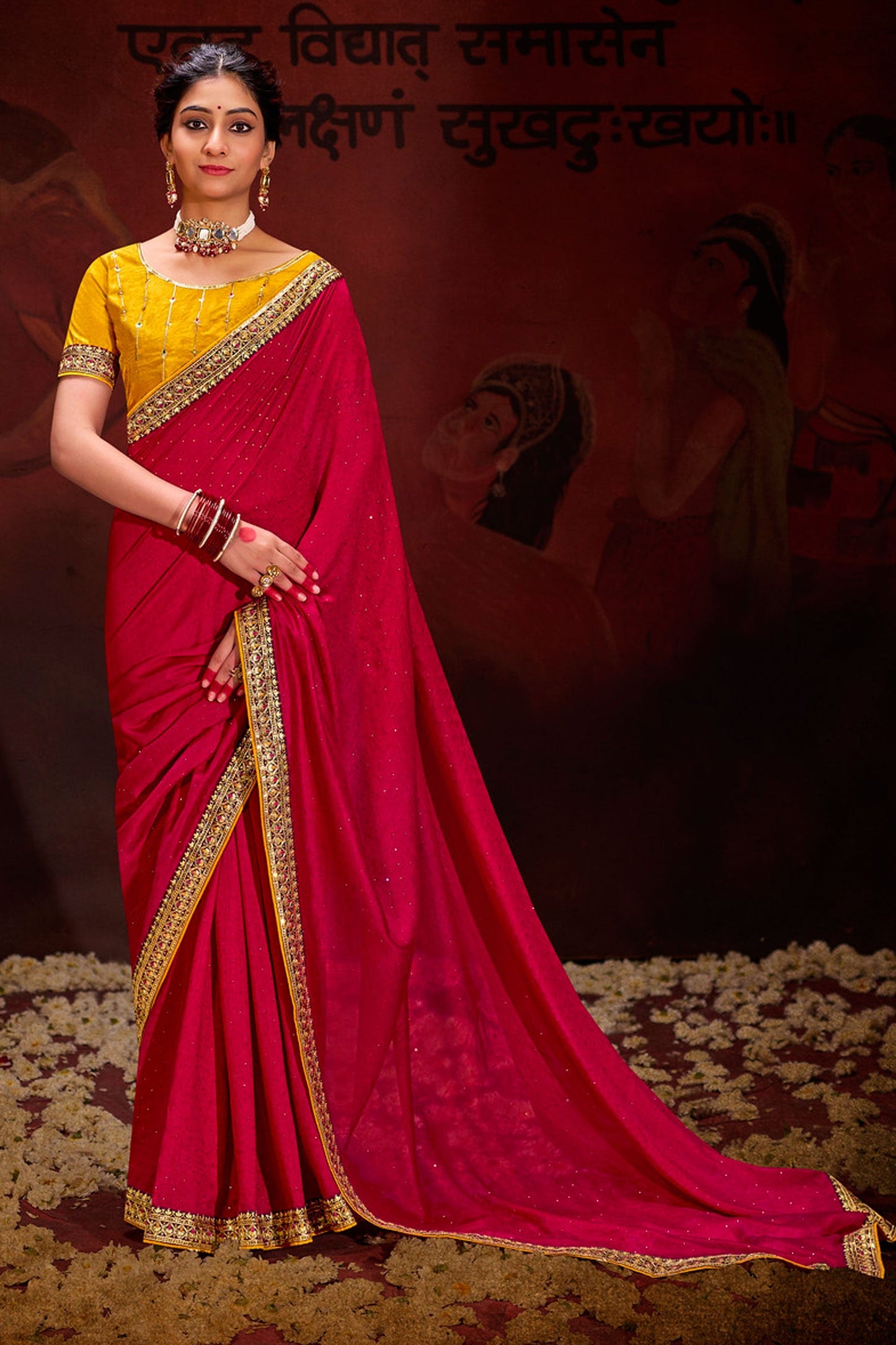 Pink Color Fascinating Border Work Fancy Fabric Saree