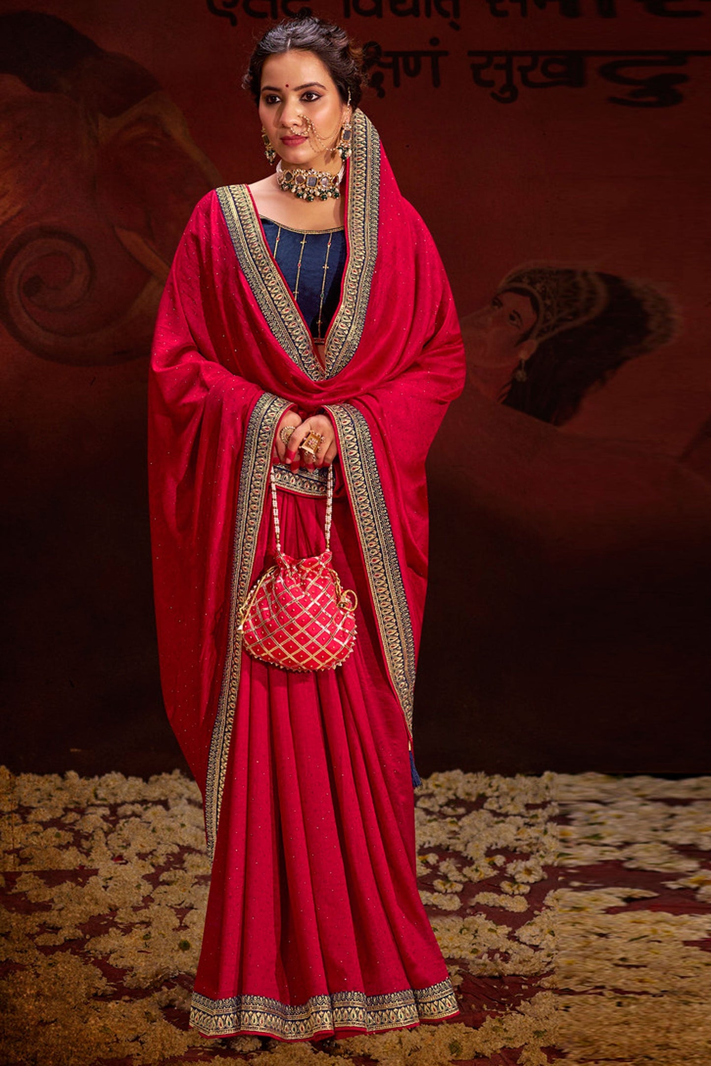 Fashionable Pink Color Border Work Fancy Fabric Saree