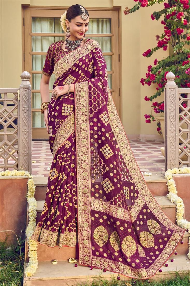 Georgette Fabric Maroon Color Wedding Wear Ingenious Saree