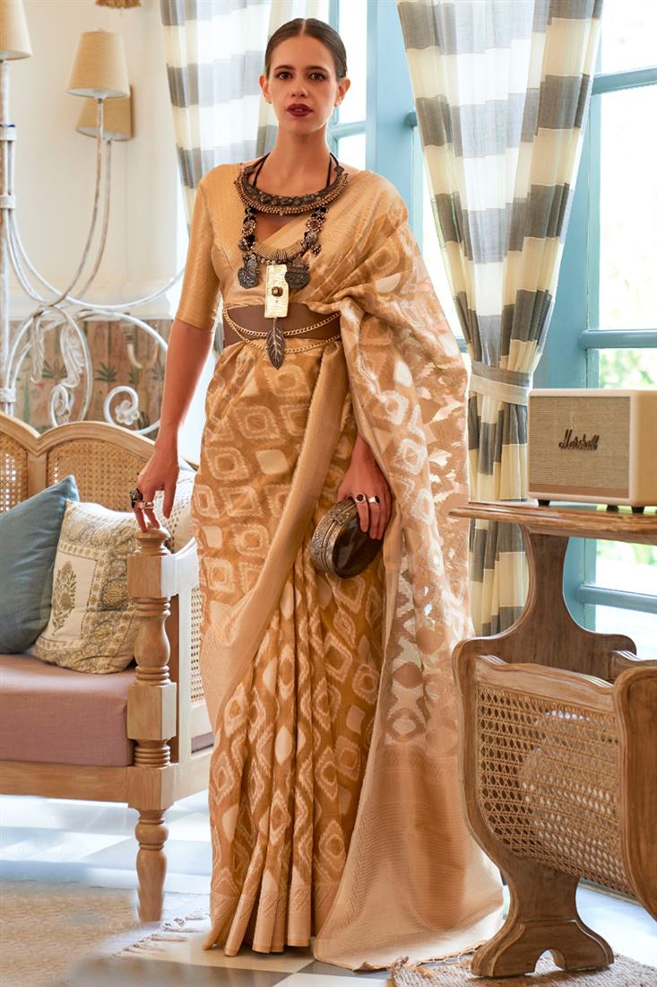 कल्कि कोचलिन की टिशू फैब्रिक में अद्भुत हथकरघा बुनाई वाली बहुरंगी साड़ी