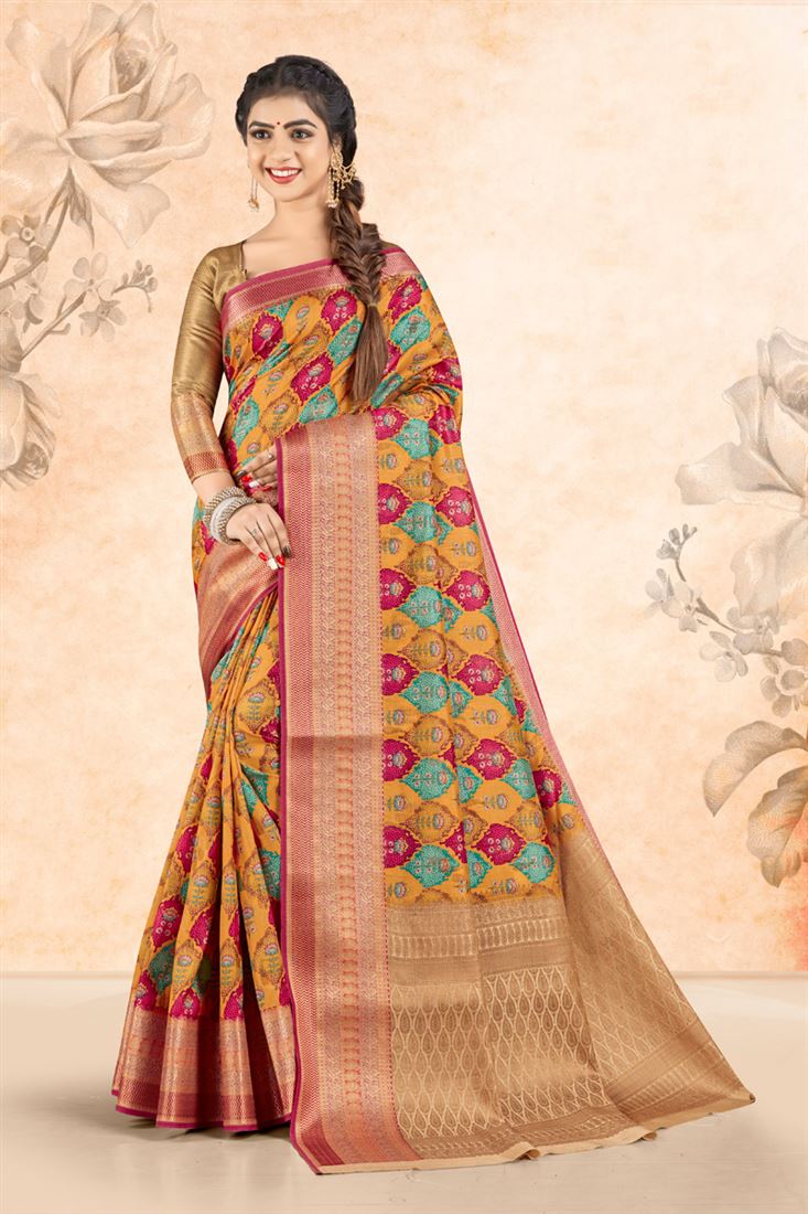 Festive Look Art Silk Fabric Mustard Color Magnificent Saree