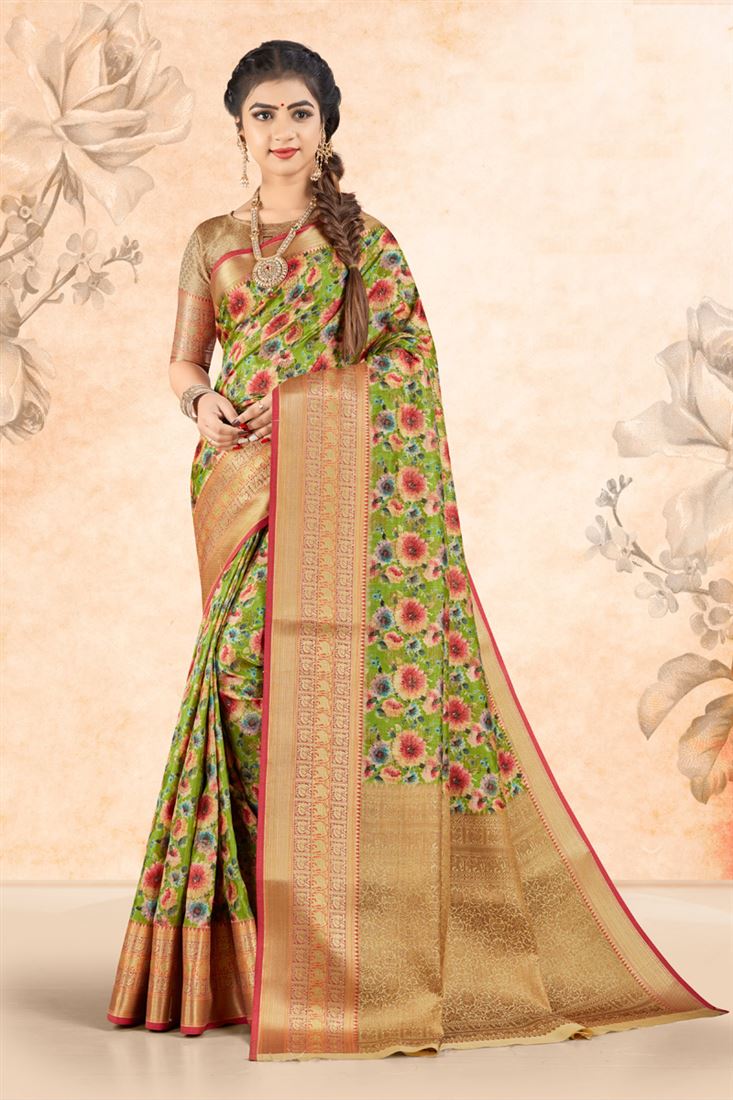 Art Silk Fabric Festive Look Vivacious Saree In Green Color