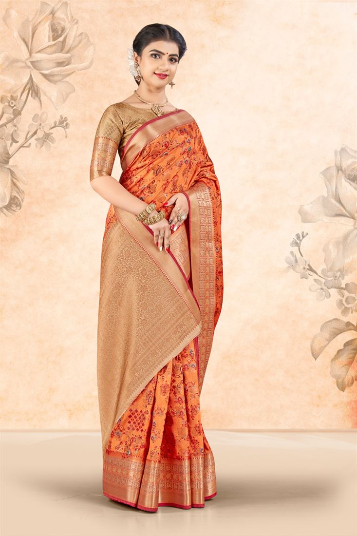 Festive Look Art Silk Fabric Peach Color Supreme Saree