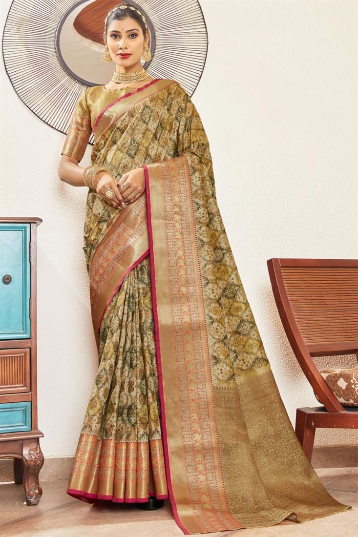 Radiant Multi Color Digital Printed Work Art Silk Saree