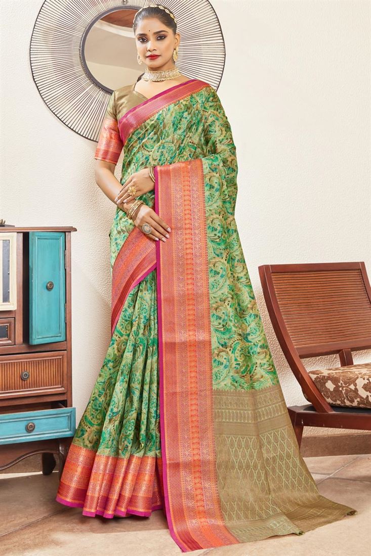 Green Color Beatific Digital Printed Art Silk Saree