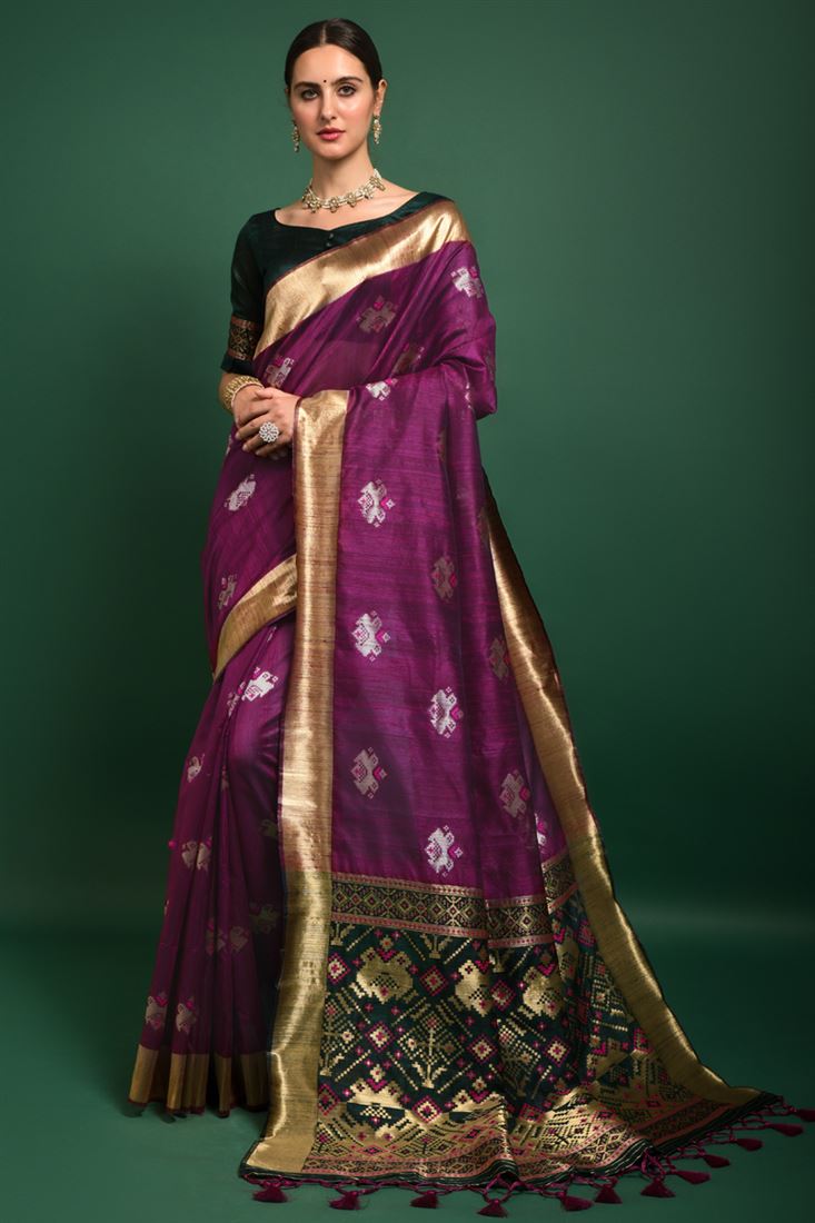 Wine Color Art Silk Fabric Beautiful Saree With Weaving Work In Daily Wear