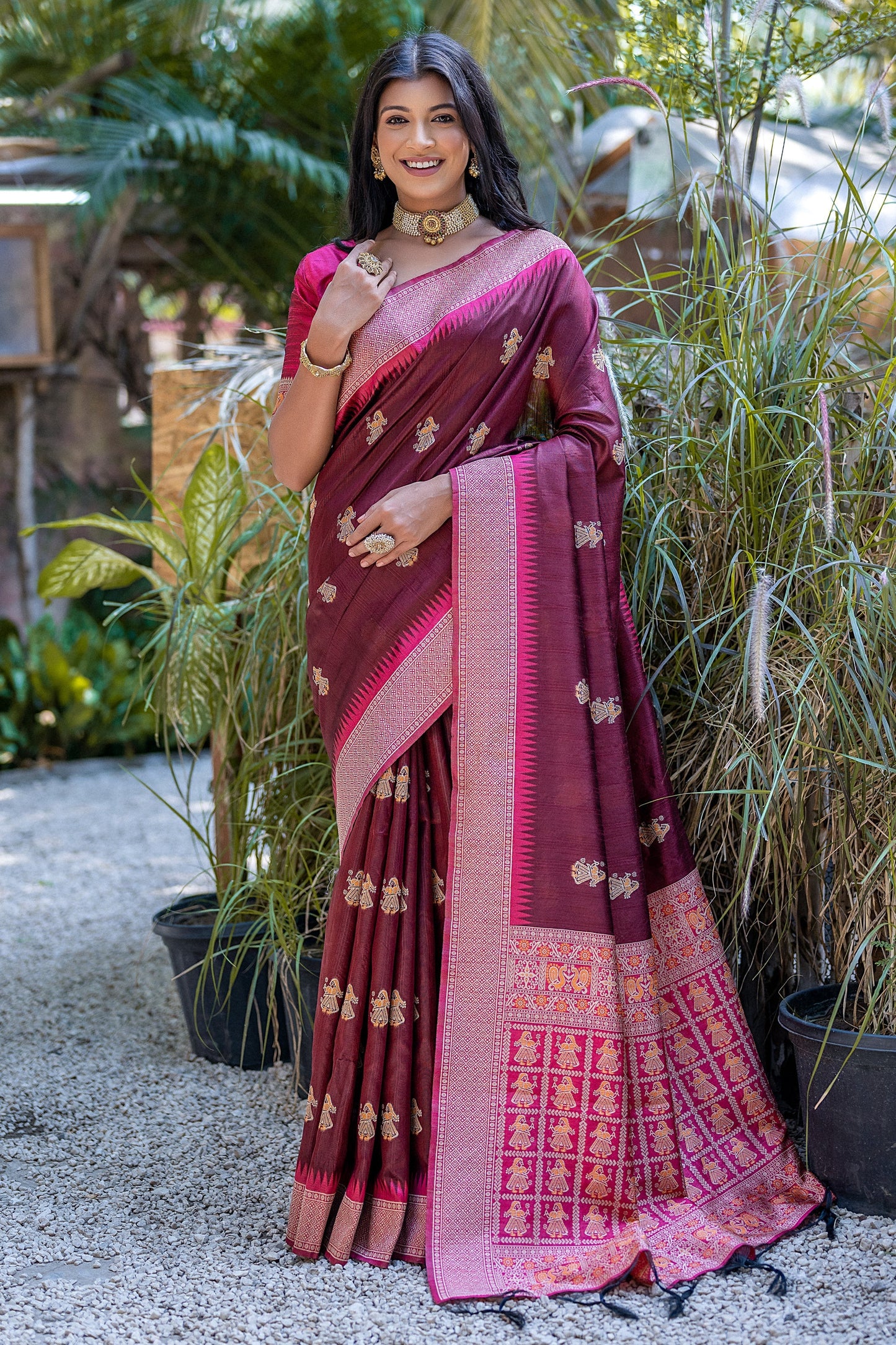 Maroon Function Wear Art Silk Fabric Zari Weaving Border Work Saree