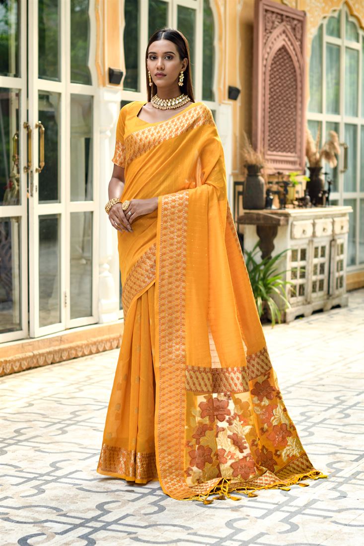 Yellow Color Wonderful Casual Look Cotton Silk Saree