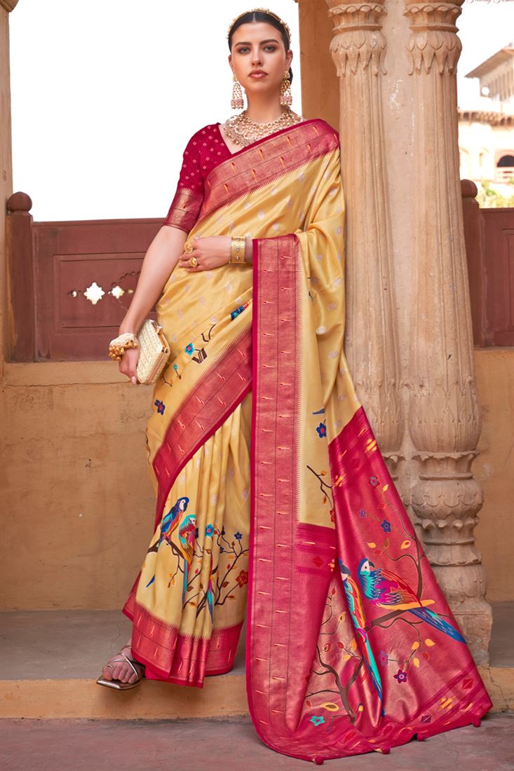 Printed Work Art Silk Fabric Superior Saree In Yellow Color