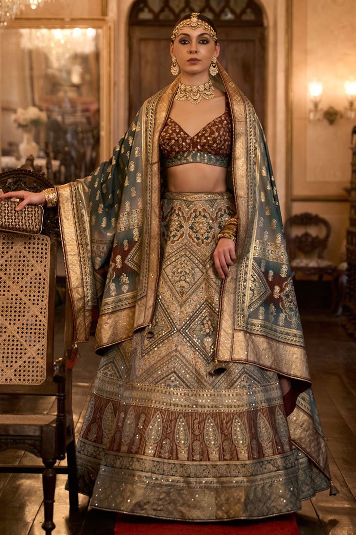 Traditional Mirror Work Beige Color Silk Lehenga