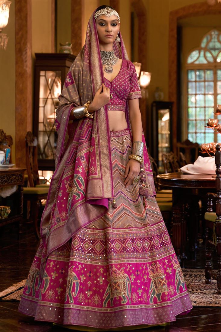 Rani Color Shimmering Sequins Accents Silk Lehenga