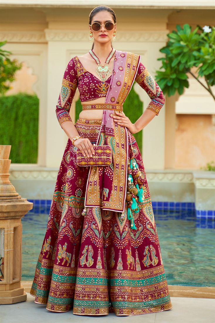 Perfect for Wedding Functions Silk Lehenga In Burgundy Color