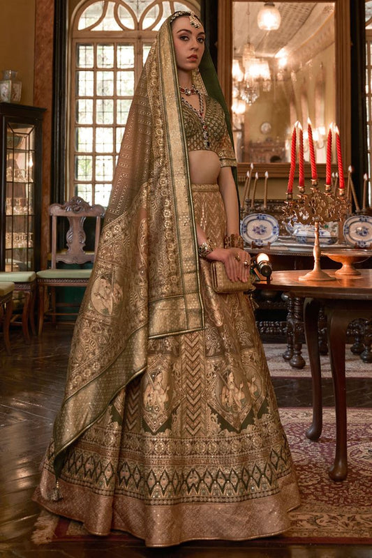 Regal Olive Color Silk Lehenga For Wedding