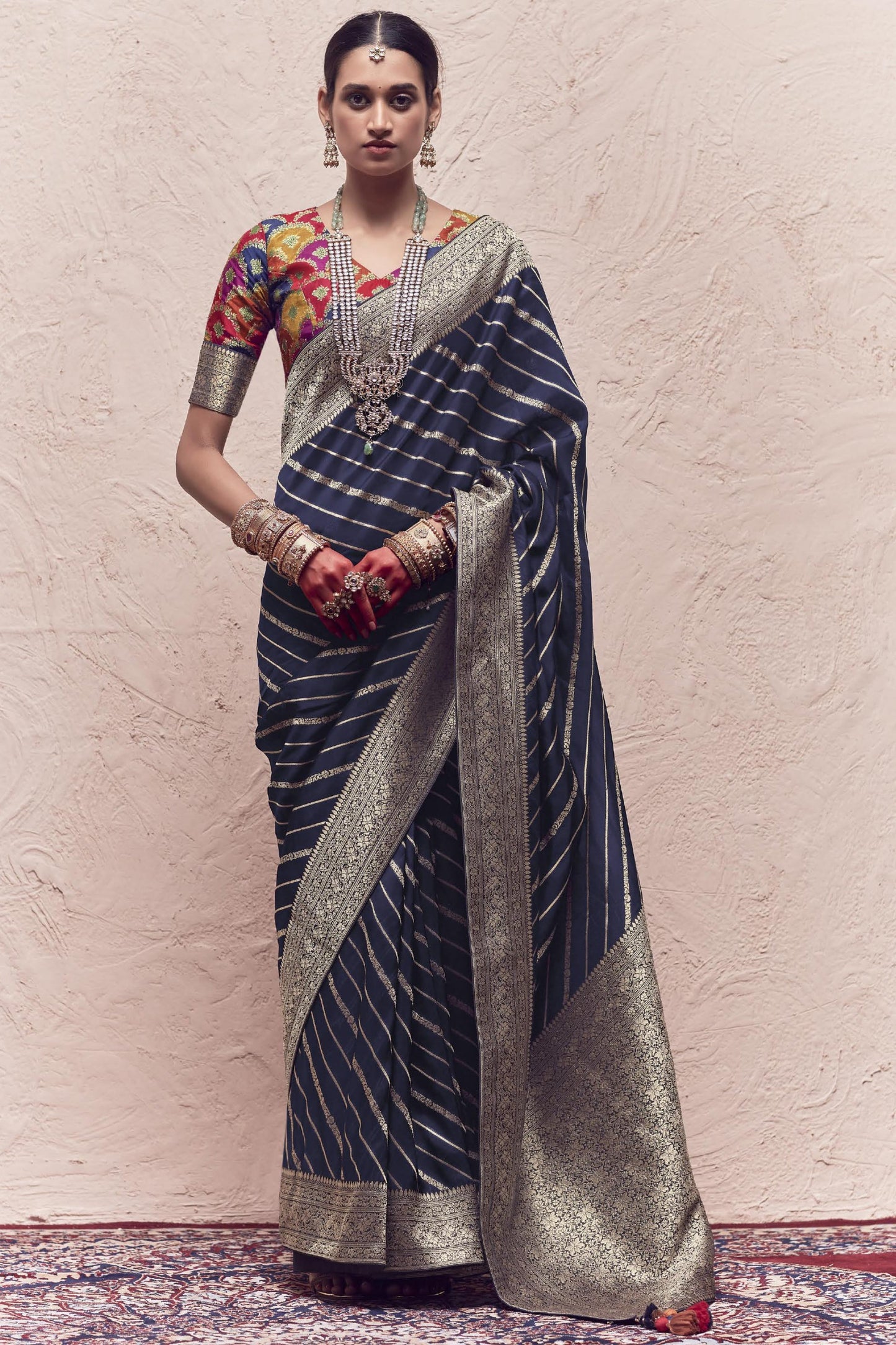Art Silk Fabric Weaving Work Navy Blue Color Wedding Wear Designer Saree