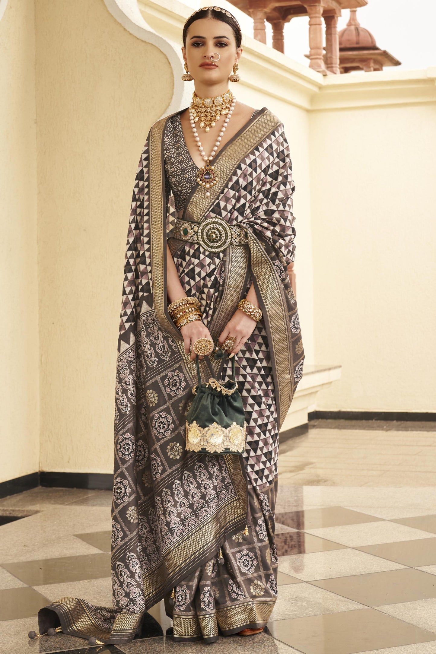 Creative Printed Dark Beige Color Art Silk Saree