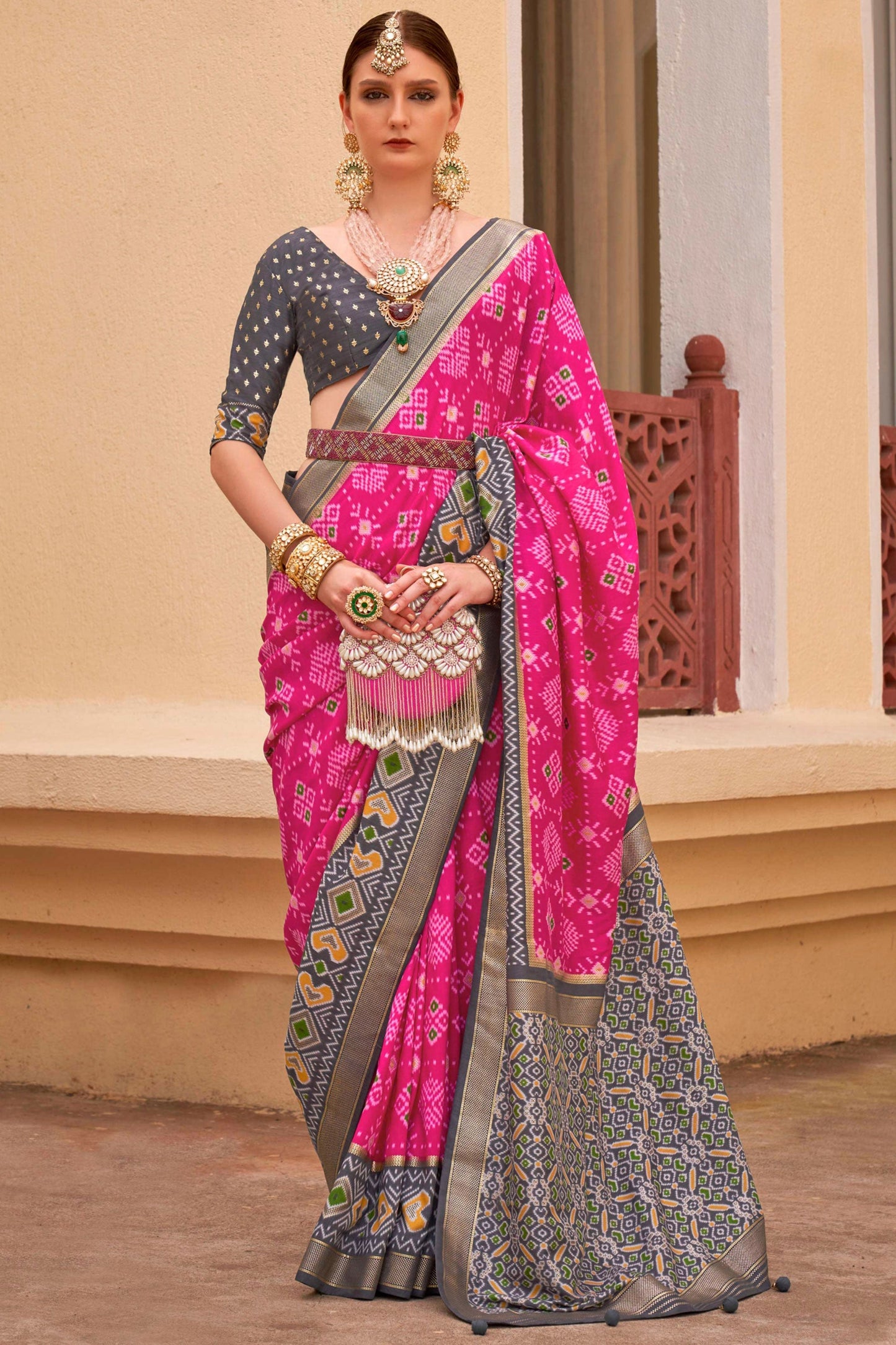 Traditional Patola Silk Printed Rani Saree