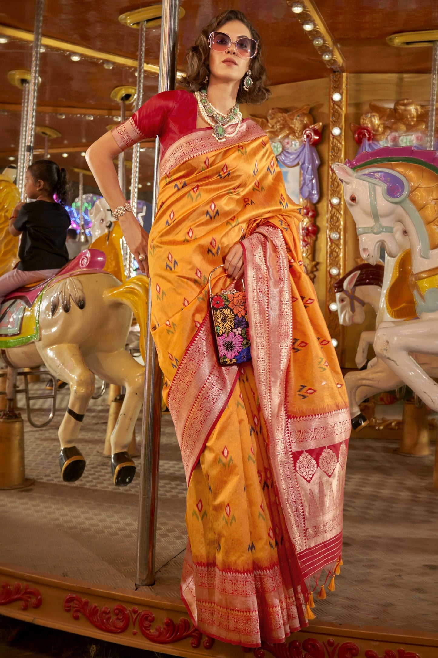 Attractive Weaving Work Mustard Color Art Silk Fabric Saree