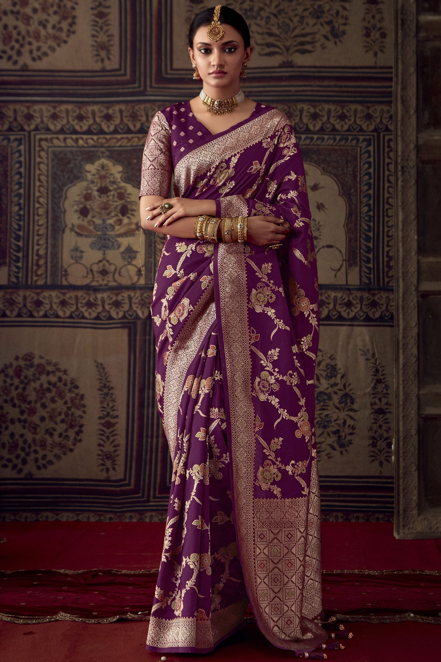 Purple Fancy Fabric Weaving Work Saree