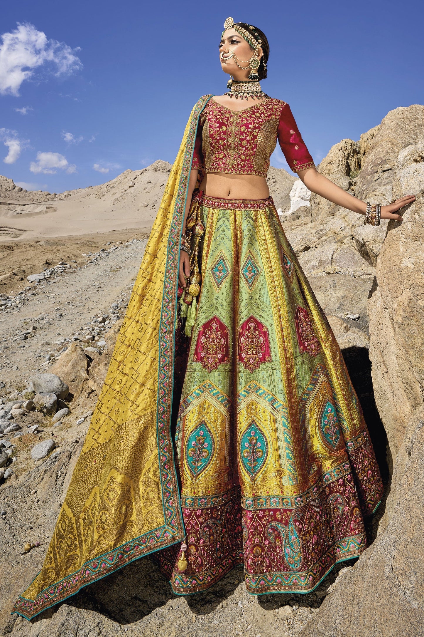 Banarasi Silk Fabric Jacquard Work Wedding Wear Lehenga Choli In Multi Color