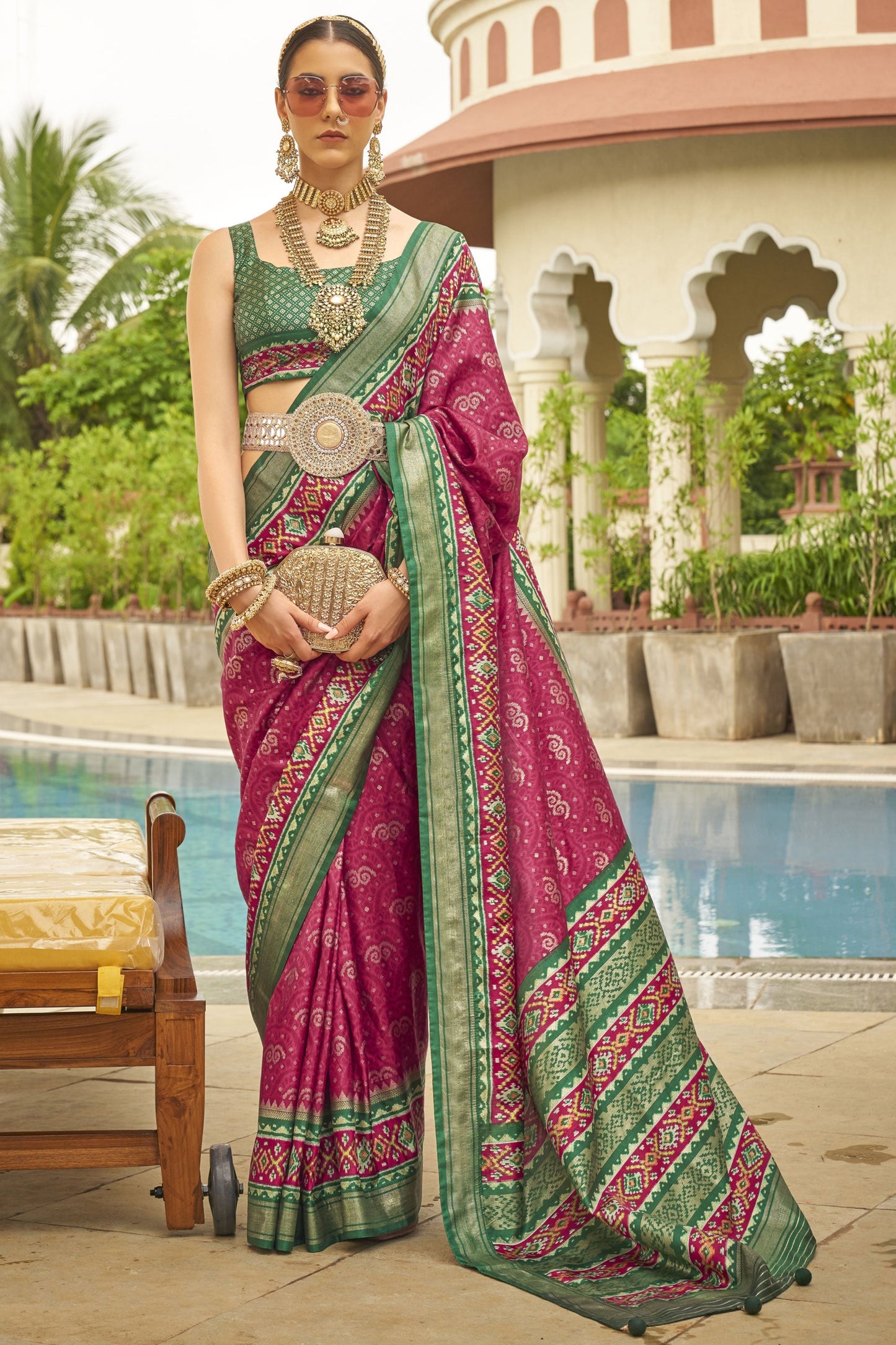 Function Wear Wine Color Patola Silk Fabric Designer Printed Saree