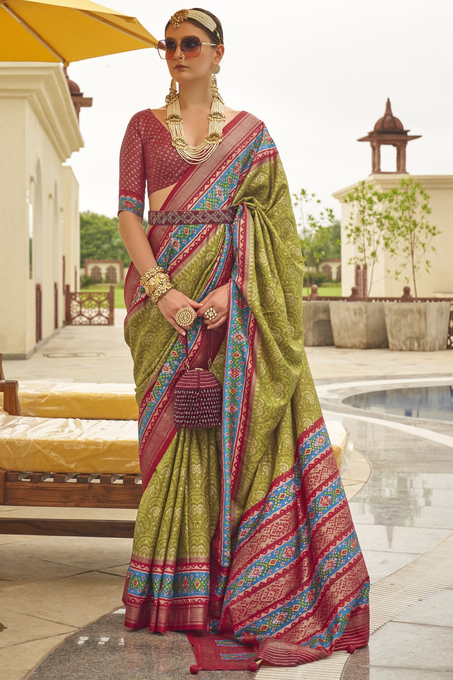 Green Color Printed Patola Silk Fabric Party Wear Saree