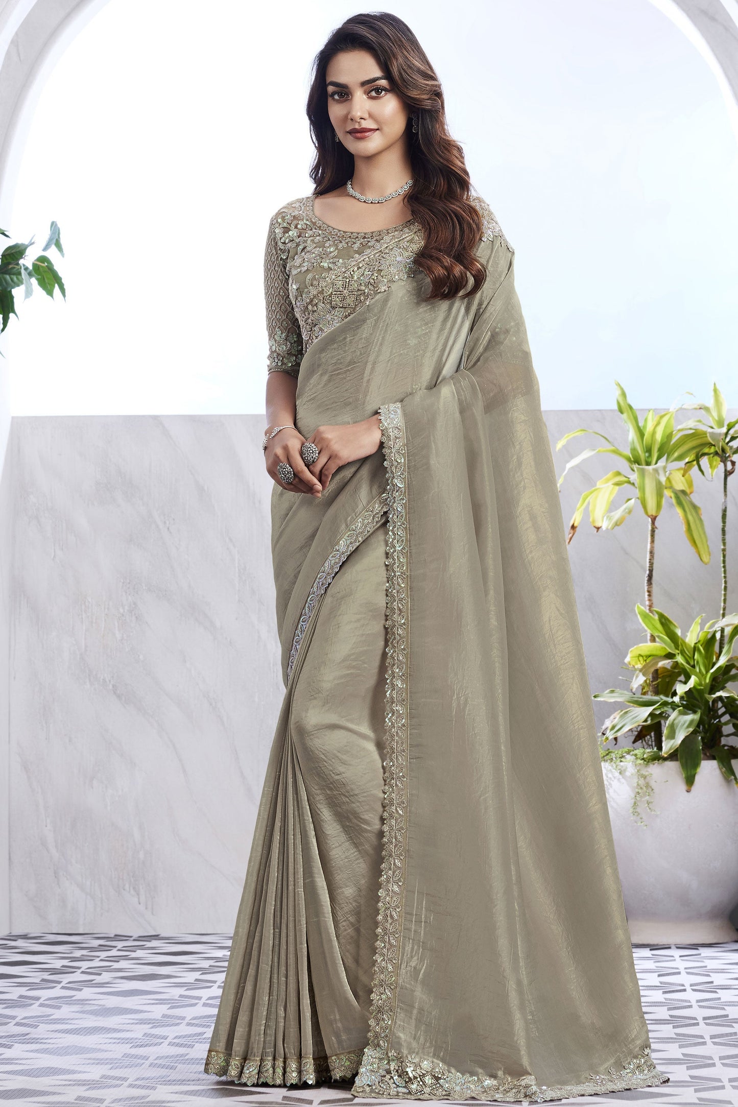 Cream Color Art Silk Fabric Engaging Saree With Border Work