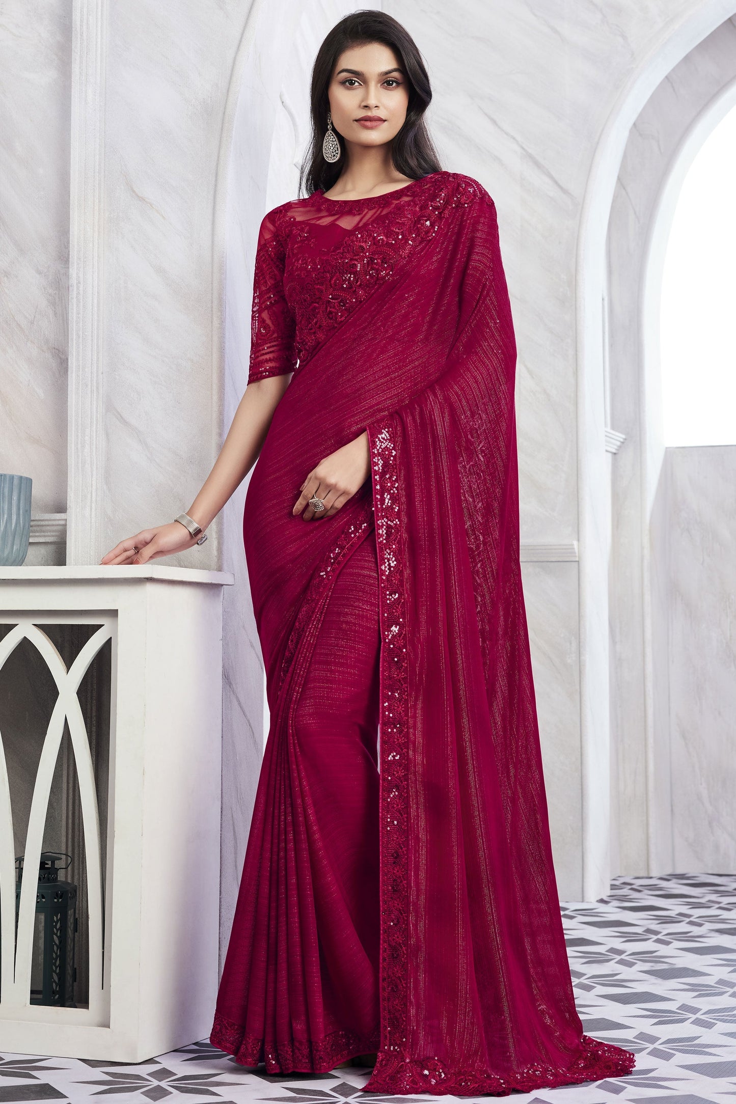 Engaging Pink Color Art Silk Fabric Saree With Border Work