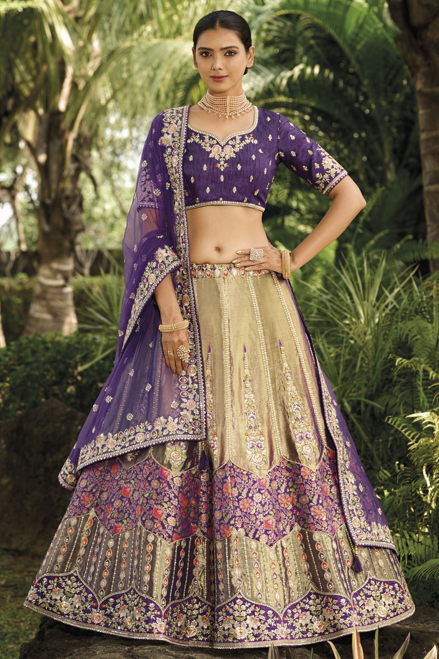 Beige Color Banarasi Silk Fabric Coveted Lehenga With Jacquard Work