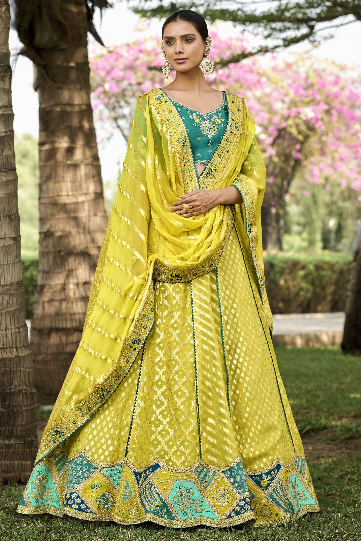 Banarasi Silk Fabric Yellow Color Patterned Lehenga With Jacquard Work