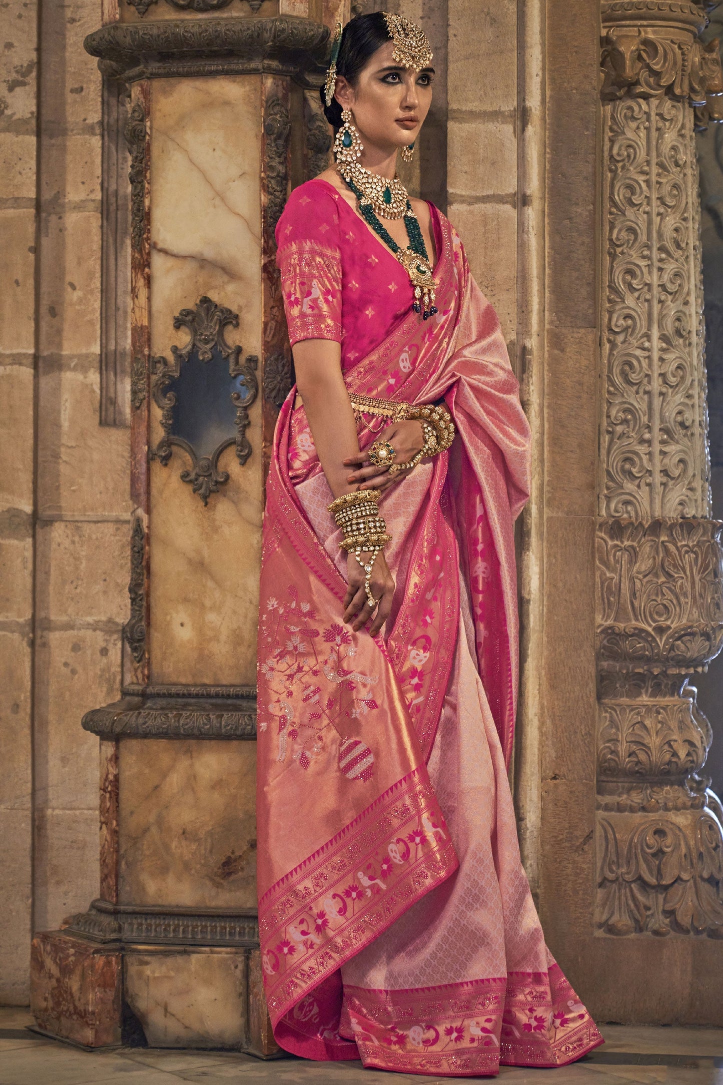 Pink Color Patola Silk Party Wear Weaving Work Designer Saree