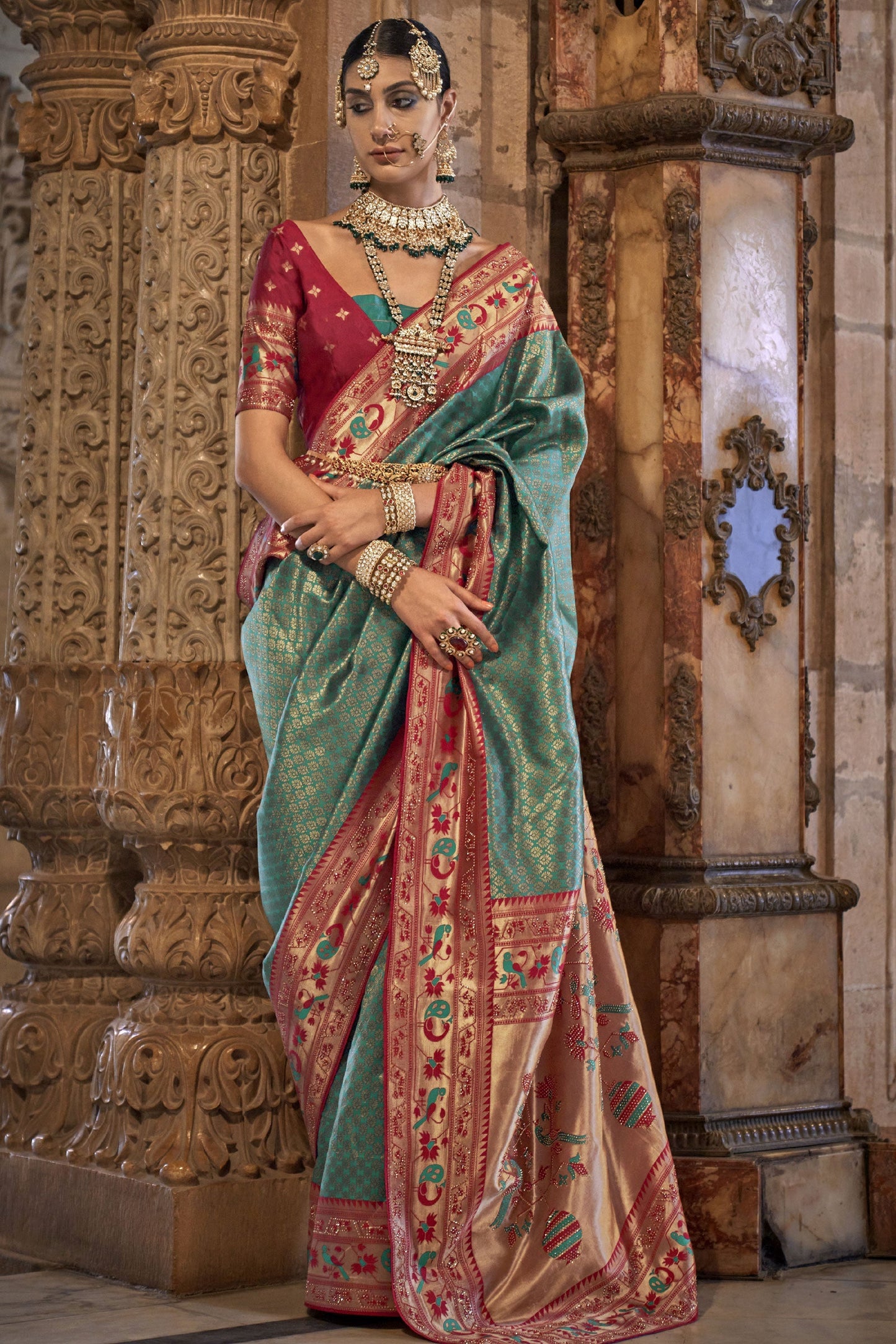 Cyan Color Patola Silk Weaving Work Saree