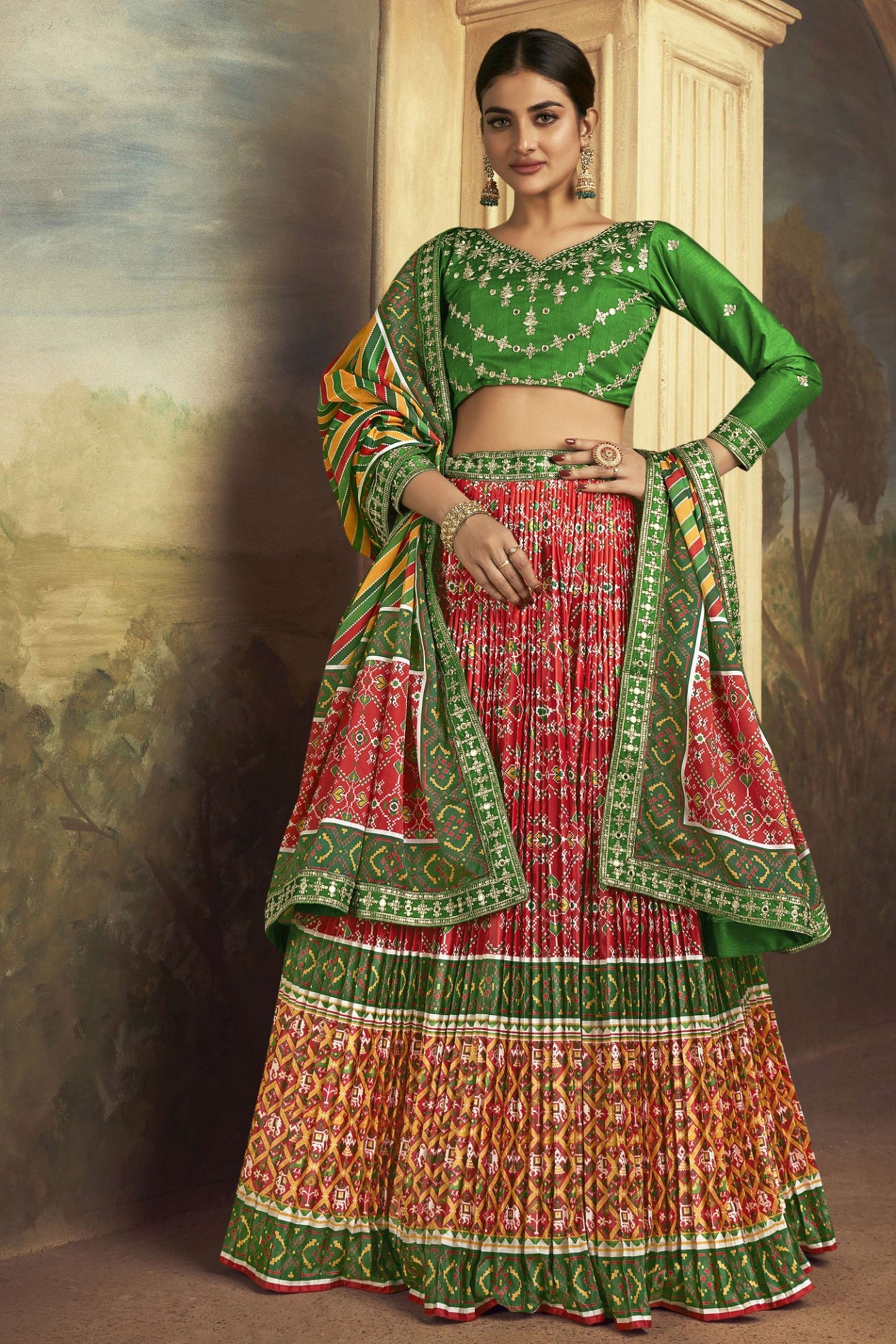 Red Color Fascinating Patola Printed Gaji Silk Lehenga