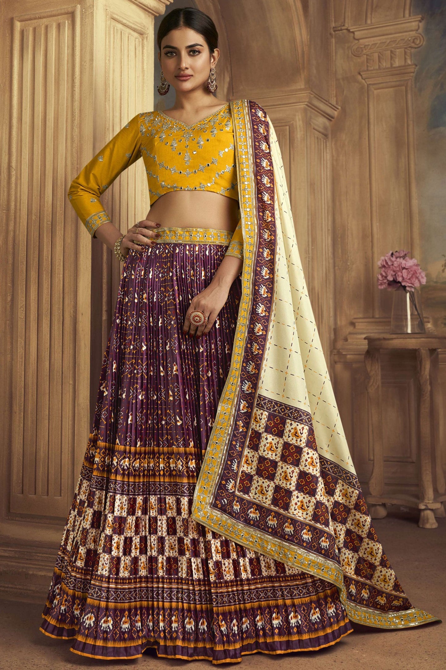 Phenomenal Patola Printed Wine Color Gaji Silk Lehenga
